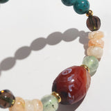 Carved Carnelian, Cuprite in Chrysocolla, Sunstone, Prehnite, and Smoky Quartz - GAEA