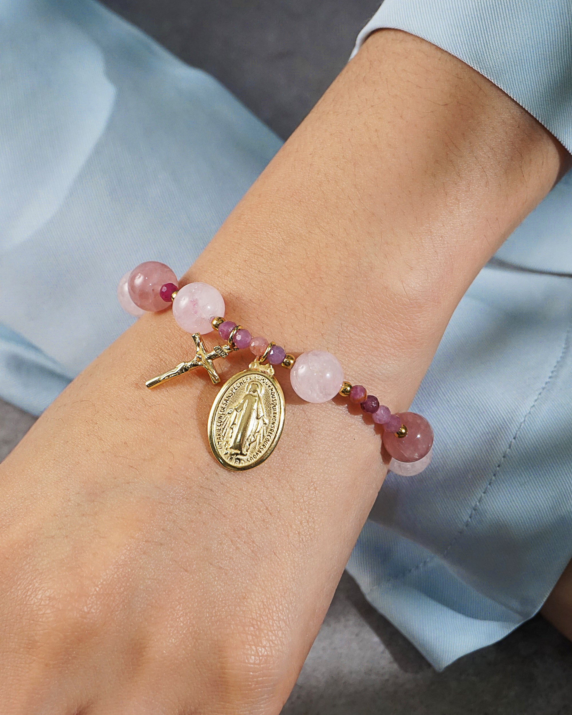 Rose quartz store rosary bracelet