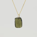 Rough and Polished Moldavite Cabochon in 14K Gold (A) - Gaea
