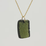 Rough and Polished Moldavite Cabochon in 14K Gold (H) - Gaea