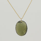 Rough and Polished Moldavite Cabochon in 14K Gold (J) - Gaea