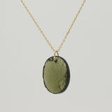 Rough and Polished Moldavite Cabochon in 14K Gold (J) - Gaea