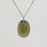Rough and Polished Moldavite Cabochon in 14K Gold (E) - Gaea