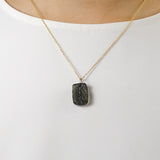 Rough and Polished Moldavite Cabochon in 14K Gold (A) - Gaea