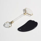 Self-Care Set: Clear Quartz Roller + Obisidian Gua Sha - Gaea