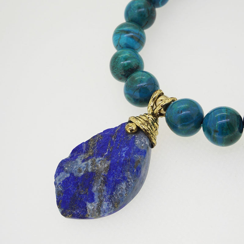 Chrysocolla 16mm with Lapis Lazuli Pendant - Gaea