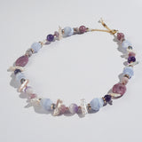 Blue Lace Chalcedony, Lepidolite, Amethyst, Pearl, Plated Hematite - Gaea