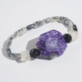 Charoite, Black Onyx, and Black Tourmalinated Quartz Mixed Gemstones - Gaea