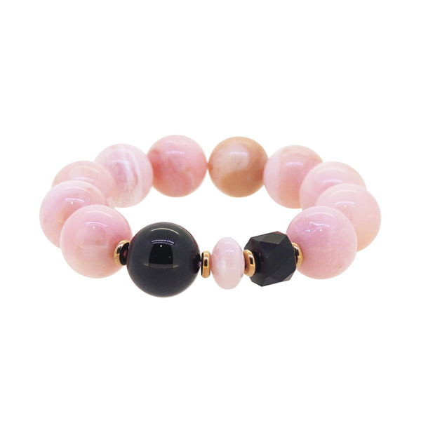 AA-Grade Pink Opal 16mm, Black Spinel Faceted and Black Tourmaline 16mm - GAEA