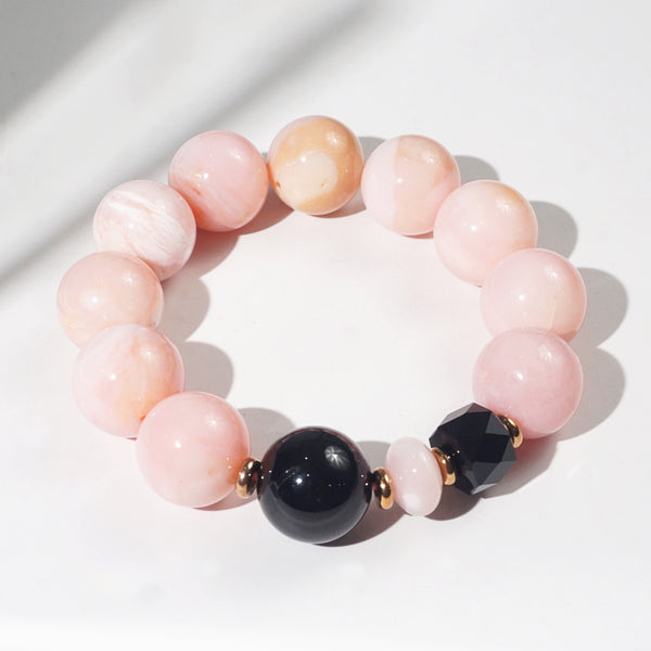 AA-Grade Pink Opal 16mm, Black Spinel Faceted and Black Tourmaline 16mm - GAEA