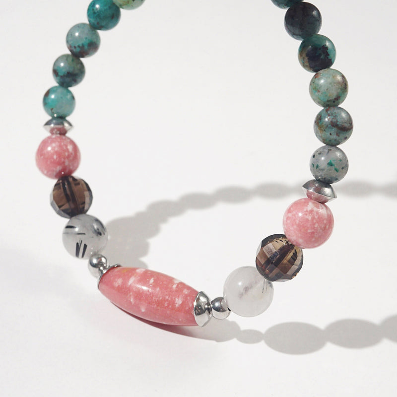 Thulite, Black Tourmalinated Quartz and Cuprite in Chrysocolla - GAEA