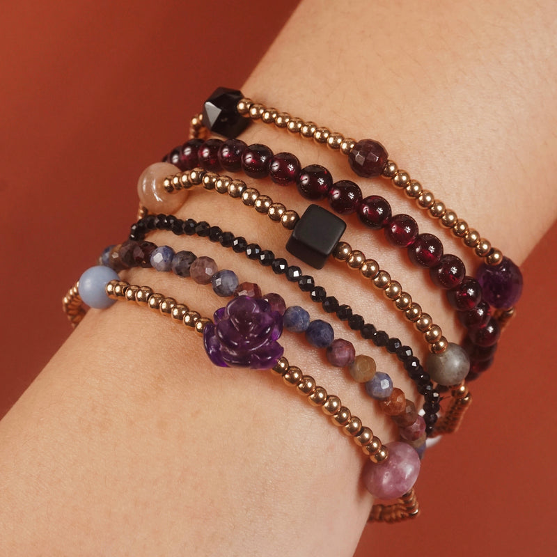 Amethyst, Almandine Garnet, and Black Spinel - Gaea