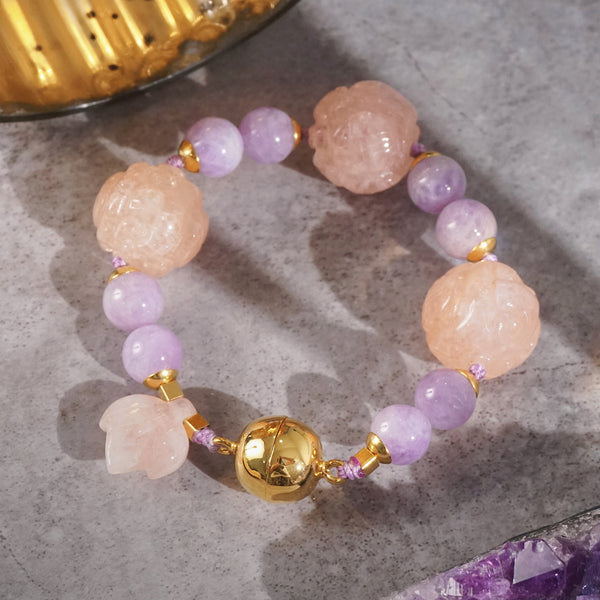 Carved Morganite 19mm and Lavender Amethyst 10mm - Gaea