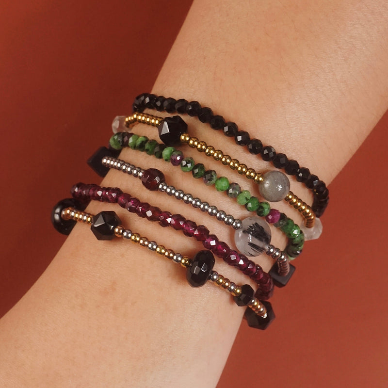 Black Onyx, Almandine Garnet, and Black Tourmalinated Quartz - Gaea