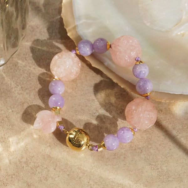 Carved Morganite 19mm and Lavender Amethyst 10mm - Gaea