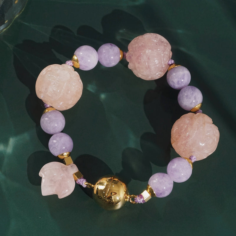 Carved Morganite 19mm and Lavender Amethyst 10mm - Gaea