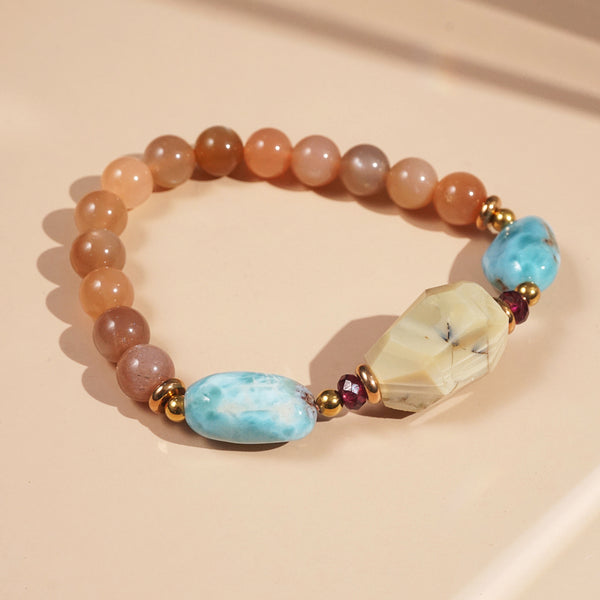 Ivory Opal, Peach Moonstone, Larimar, and Garnet - GAEA