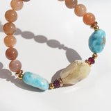 Ivory Opal, Peach Moonstone, Larimar, and Garnet - GAEA