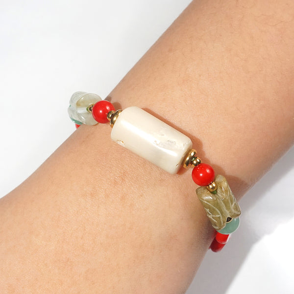 Ivory and Red Coral, Jade, and Aventurine - GAEA