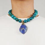 Chrysocolla 16mm with Lapis Lazuli Pendant - Gaea