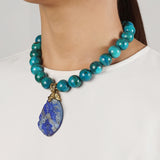 Chrysocolla 16mm with Lapis Lazuli Pendant - Gaea