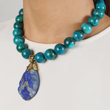 Chrysocolla 16mm with Lapis Lazuli Pendant - Gaea