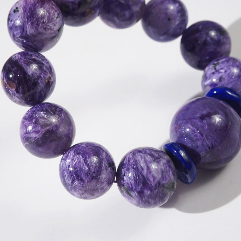 A-Grade Charoite 18mm with 21mm Accent and A-Grade Lapis Lazuli Rondelle - GAEA