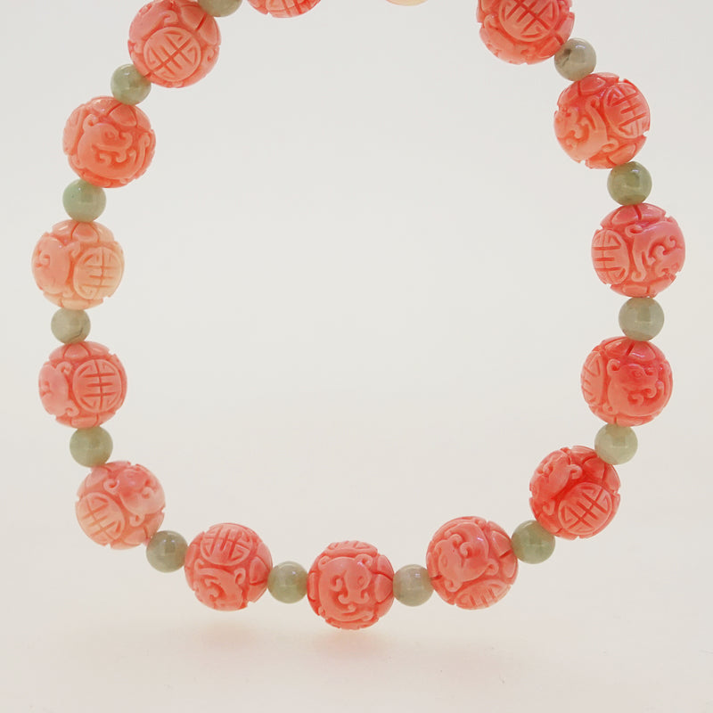 Carved Peach Japanese Coral with Burma Jade 4mm - Gaea | Crystal Jewelry & Gemstones (Manila, Philippines)