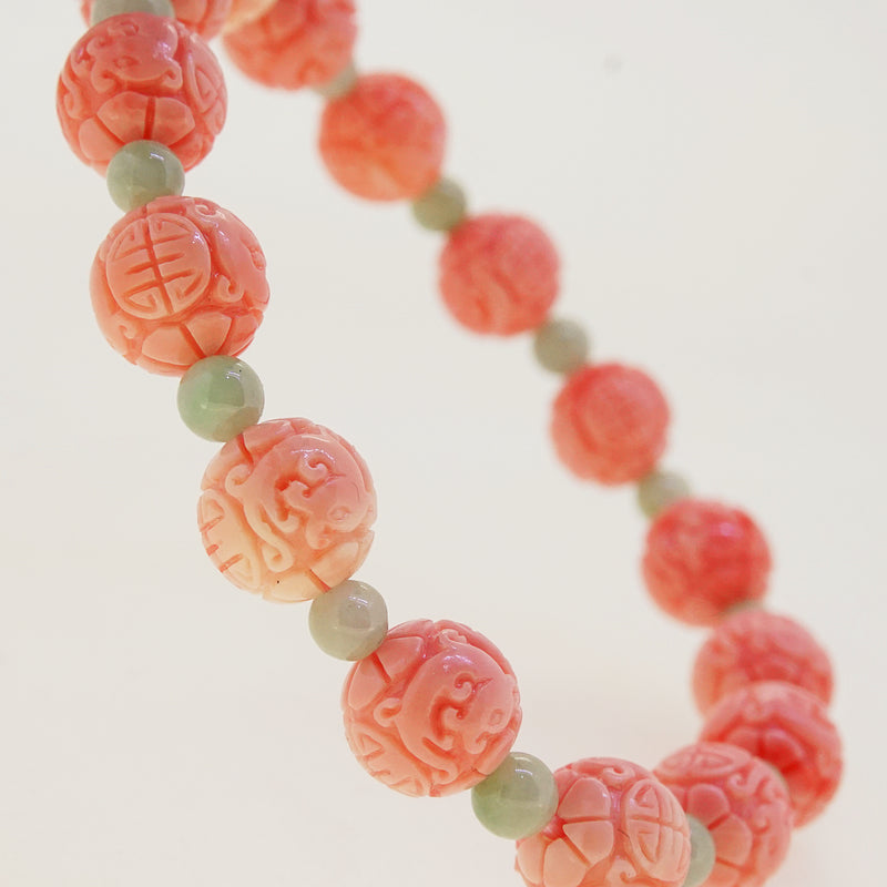 Carved Peach Japanese Coral with Burma Jade 4mm - Gaea | Crystal Jewelry & Gemstones (Manila, Philippines)