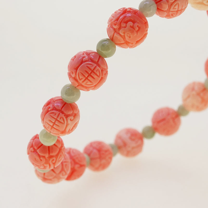 Carved Peach Japanese Coral with Burma Jade 4mm - Gaea | Crystal Jewelry & Gemstones (Manila, Philippines)