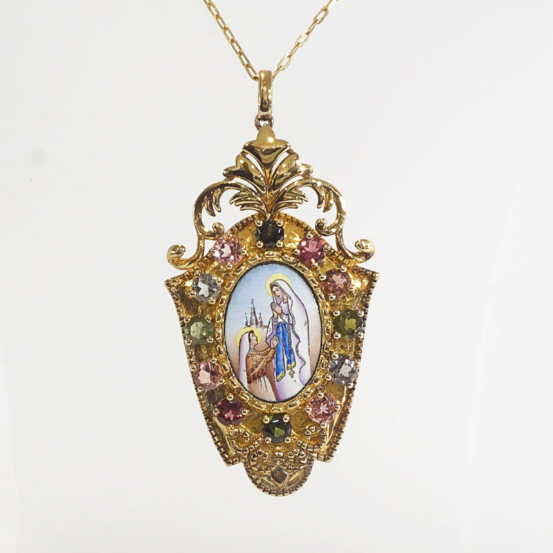 Our Lady of Lourdes Enamel with A-Grade Multicolored Tourmaline Medallion - Gaea | Crystal Jewelry & Gemstones (Manila, Philippines)