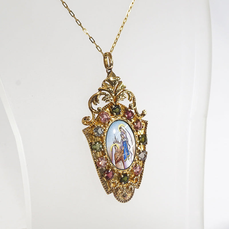 Our Lady of Lourdes Enamel with A-Grade Multicolored Tourmaline Medallion - Gaea | Crystal Jewelry & Gemstones (Manila, Philippines)