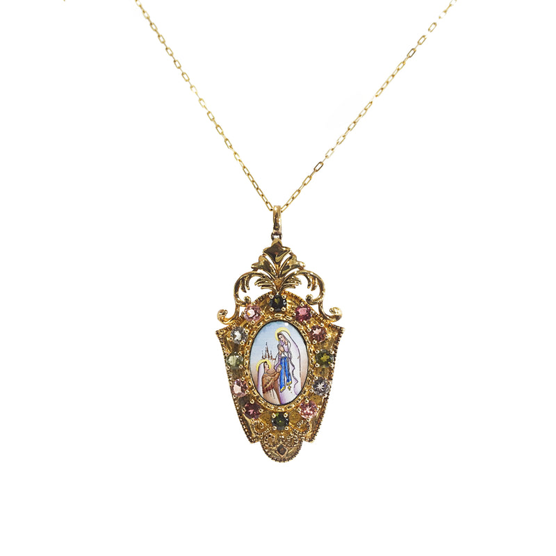 Our Lady of Lourdes Enamel with A-Grade Multicolored Tourmaline Medallion - Gaea | Crystal Jewelry & Gemstones (Manila, Philippines)