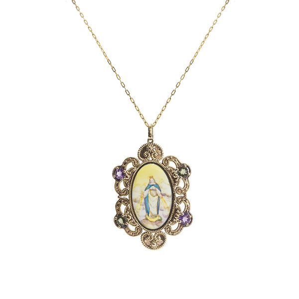 Miraculous Medal Enamel with A-Grade Amethyst and Moldavite Medallion - Gaea | Crystal Jewelry & Gemstones (Manila, Philippines)