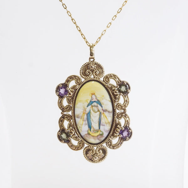 Miraculous Medal Enamel with A-Grade Amethyst and Moldavite Medallion - Gaea | Crystal Jewelry & Gemstones (Manila, Philippines)