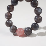 AA-Grade Black Sunstone 16mm with Madagascar Rose Quartz Accent - GAEA