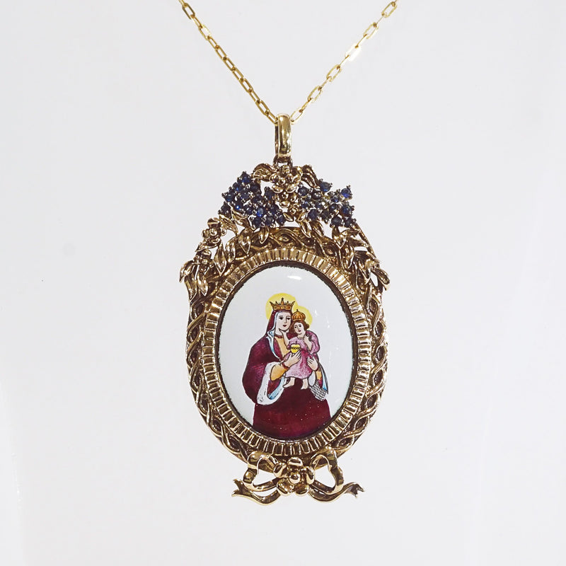 St. Anne Enamel with A-Grade Blue Sapphire on Black Rhodium Medallion - Gaea | Crystal Jewelry & Gemstones (Manila, Philippines)