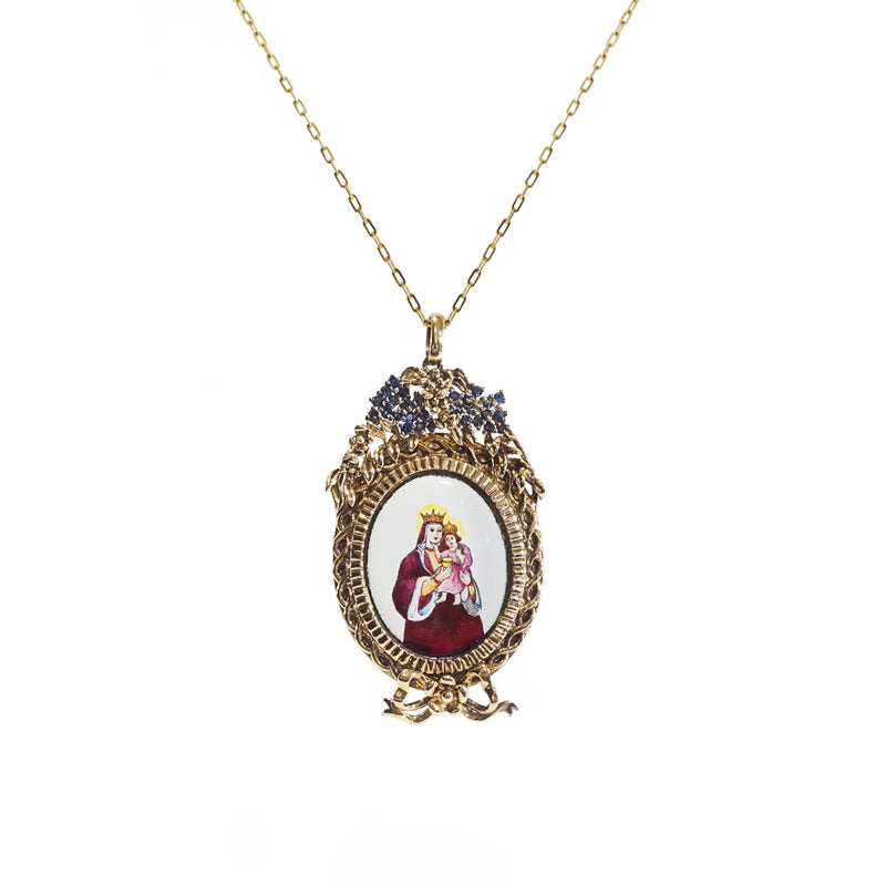 St. Anne Enamel with A-Grade Blue Sapphire on Black Rhodium Medallion - Gaea | Crystal Jewelry & Gemstones (Manila, Philippines)