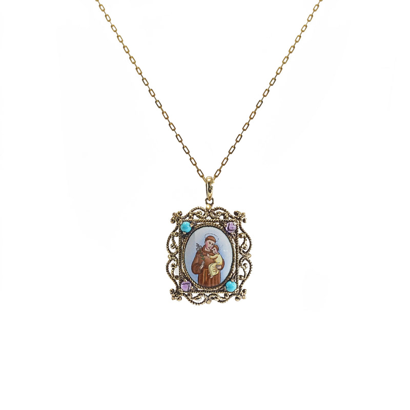 St. Anthony Enamel with A-Grade Amethyst and Turquoise Medallion - Gaea | Crystal Jewelry & Gemstones (Manila, Philippines)