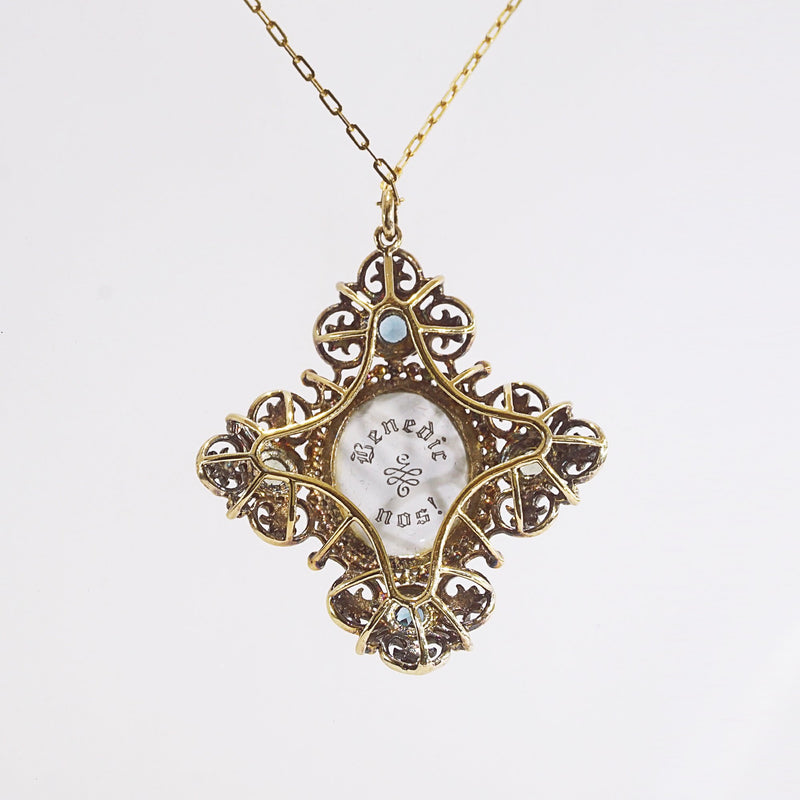 Sacred Heart Enamel with A-Grade London Blue Topaz and Moldavite Medallion (S) - Gaea | Crystal Jewelry & Gemstones (Manila, Philippines)