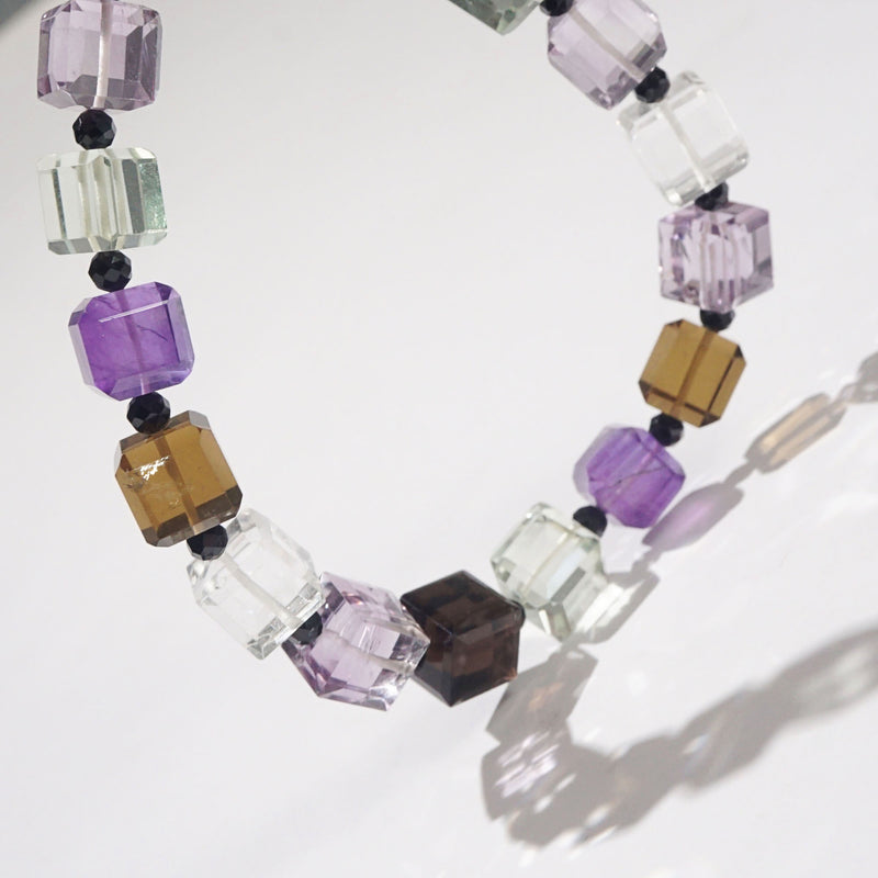 AA-Grade Amethyst, Clear Quartz, Smoky Quartz, Prasiolite Faceted Cubes, Black Spinel - GAEA