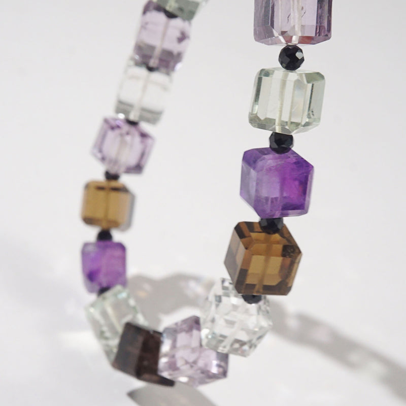 AA-Grade Amethyst, Clear Quartz, Smoky Quartz, Prasiolite Faceted Cubes, Black Spinel - GAEA