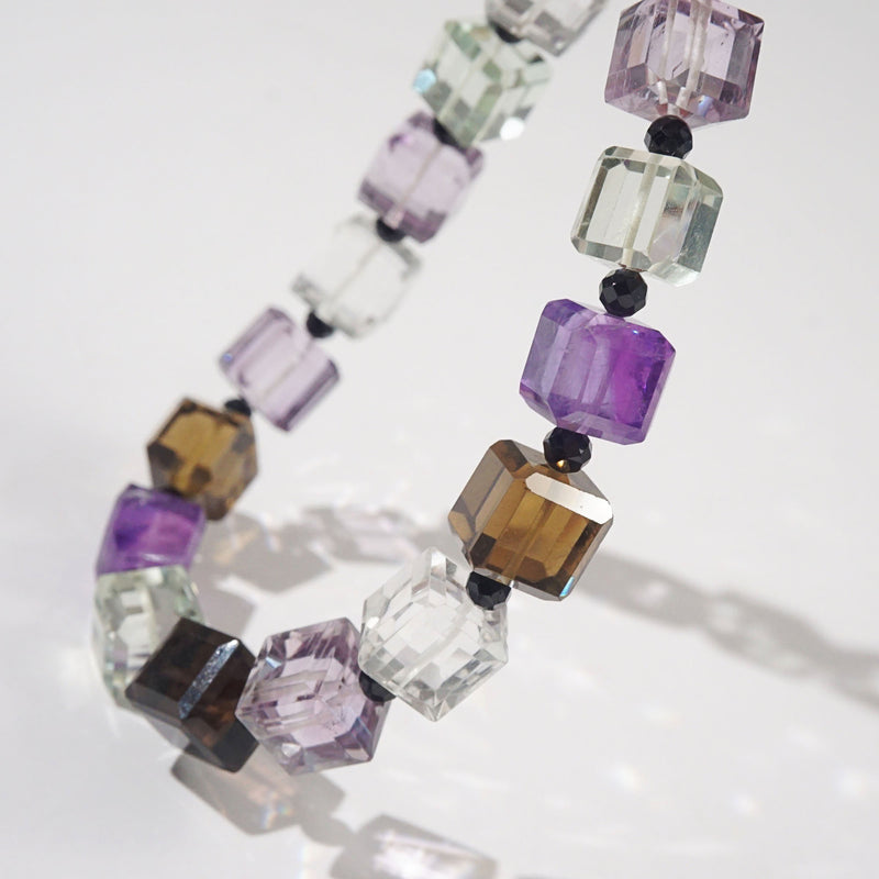 AA-Grade Amethyst, Clear Quartz, Smoky Quartz, Prasiolite Faceted Cubes, Black Spinel - GAEA