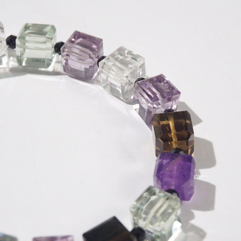 AA-Grade Amethyst, Clear Quartz, Smoky Quartz, Prasiolite Faceted Cubes, Black Spinel - GAEA