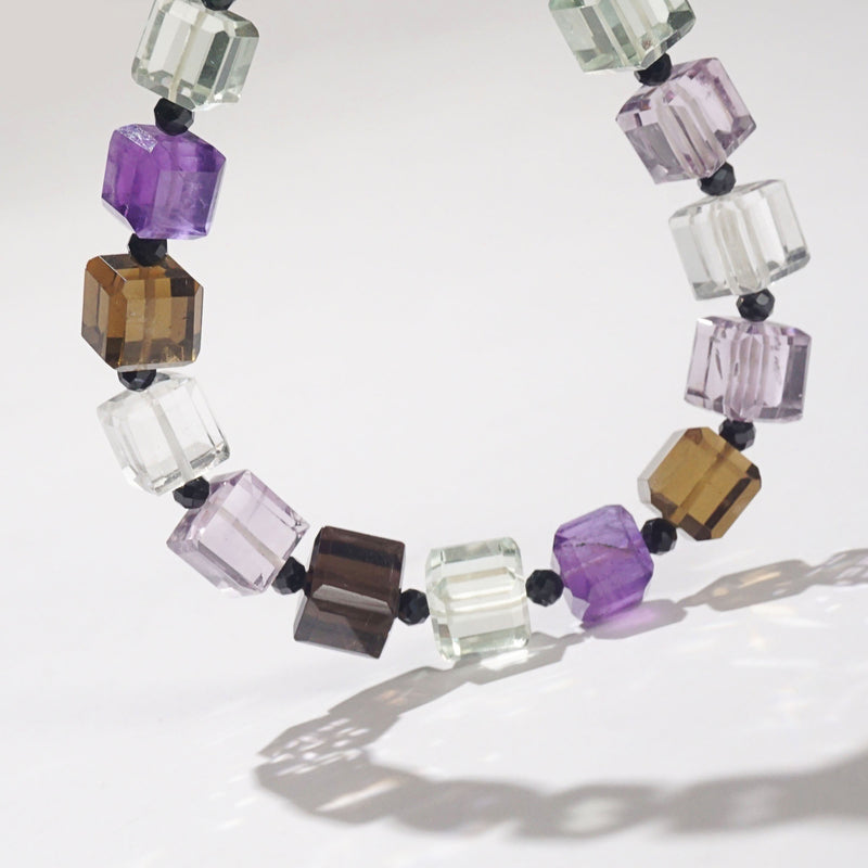 AA-Grade Amethyst, Clear Quartz, Smoky Quartz, Prasiolite Faceted Cubes, Black Spinel - GAEA