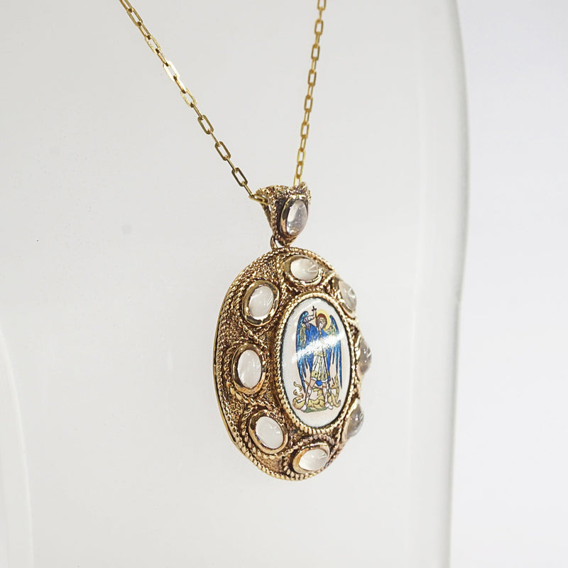 St. Michael The Archangel Enamel with A-Grade White Moonstone Medallion - Gaea | Crystal Jewelry & Gemstones (Manila, Philippines)