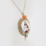 Sacred Heart Enamel with Italian Coral, Turquoise and Freshwater Pearl Medallion (M) - Gaea | Crystal Jewelry & Gemstones (Manila, Philippines)