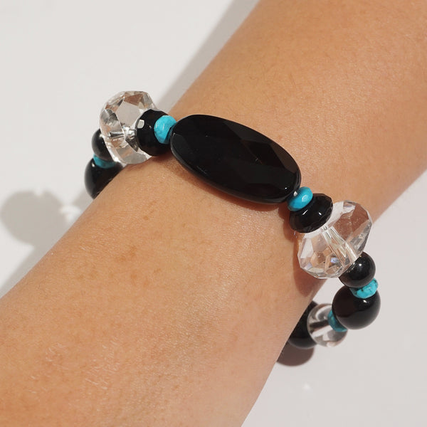 Black Onyx, Clear Quartz, and Turquoise Mixed Gemstones - Gaea