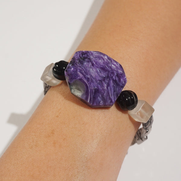 Charoite, Black Onyx, and Black Tourmalinated Quartz Mixed Gemstones - Gaea