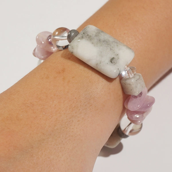 Kunzite, White Pyrite, and Clear Quartz Mixed Gemstones - Gaea